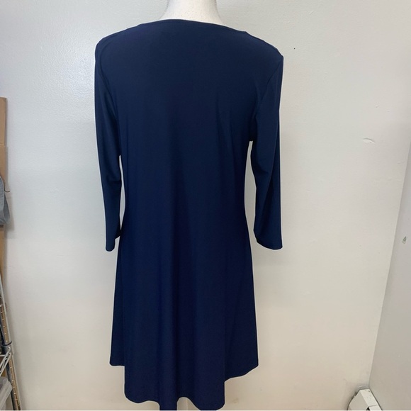 Nina Leonard Dress Medium Flare  Stretch‎ Knit Navy Blue Pockets Career Travel - Picture 5 of 9